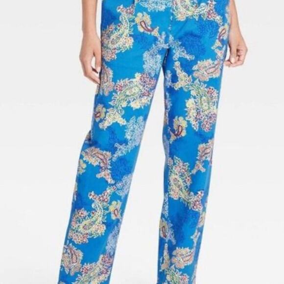 Houston White for Target Blue Floral Wide Leg Chino Pants Size Large 98% Cotton - Picture 9 of 12